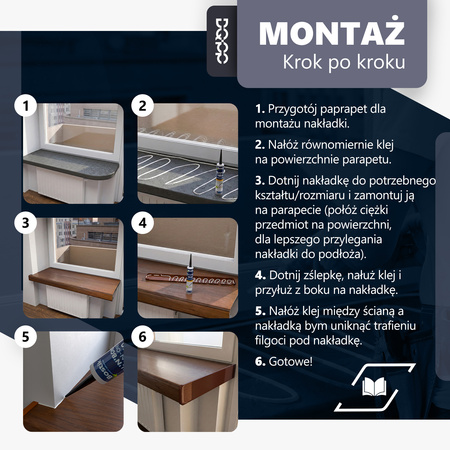 Nakładka Renowacyjna na stary parapet wewnętrzny Marmur Szerokość 38cm