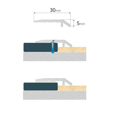 Profil Progowy Skośny Listwa Progowa Skośna 100cm SREBRNY 5mm Na Klej Przyklejana