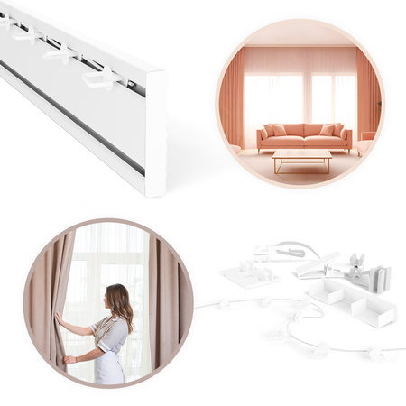 Karnisz sufitowy ALUMINIOWY szyna POJEDYNCZA/PODWÓJNA Z AGRAFKAMI ALUMINIOWA 150cm 180cm 200cm