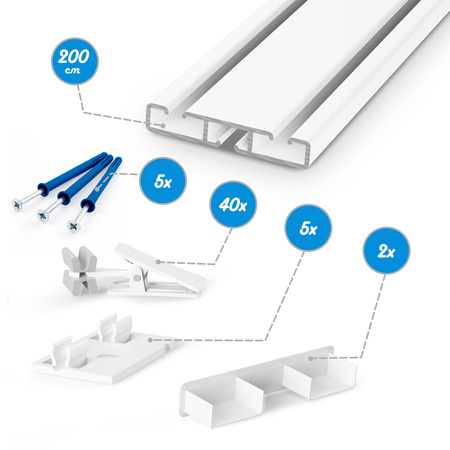 Karnisz sufitowy ALUMINIOWY szyna POJEDYNCZA/PODWÓJNA Z ŻABKAMI ALUMINIOWA 150cm 180cm 200cm
