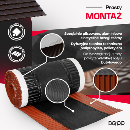 Taśma Aluminiowa KALENICOWA pod Gąsior xRoll 5mb Szerokość 310mm RAL 8019 CIEMNY BRĄZ
