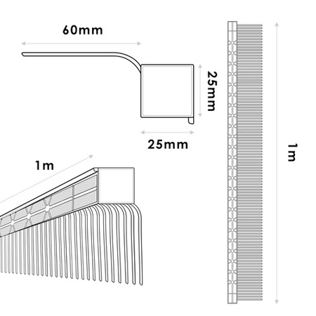 Grzebień Okapu Okapowy 60mm z Kratką Wentylacyjną 25x25mm BRĄZ RAL 8017 1m