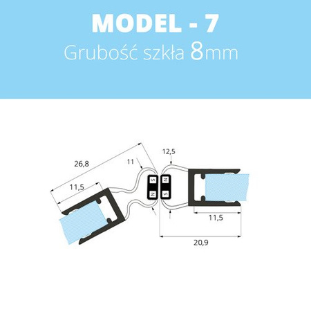 Uszczelka magnetyczna do kabin prysznicowych do szyb 6mm - 8mm MODEL 7
