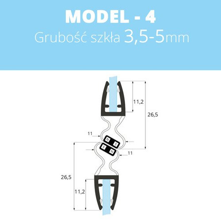 Uszczelka magnetyczna do kabin prysznicowych do szyb 3,5mm - 5mm MODEL 4