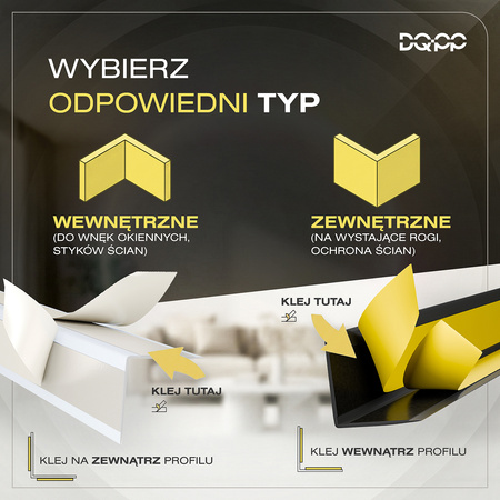 Kątownik PCV Samoprzylepny Wewnętrzny Narożnik 20x20mm BIAŁY 2m 