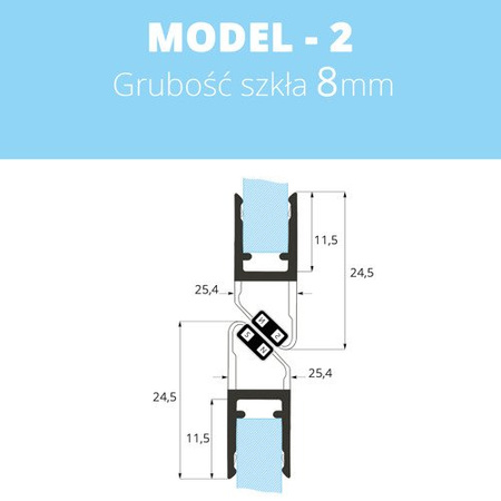 Uszczelka magnetyczna do kabin prysznicowych do szyb 6mm - 8mm MODEL 2