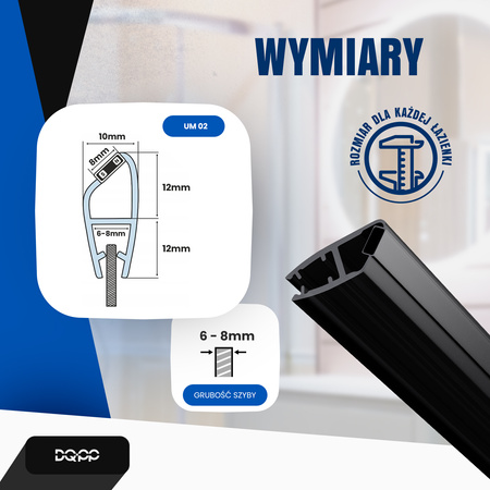 Uszczelka MAGNETYCZNA Czarna UM02 do Kabin Prysznicowych do SZYB 6mm 8mm