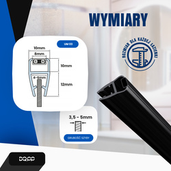 Uszczelka MAGNETYCZNA Czarna UM03 do Kabin Prysznicowych do SZYB 4mm 6mm