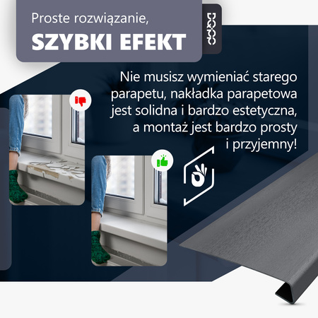 Nakładka Renowacyjna na stary parapet wewnętrzny Grafit Szerokość 38cm