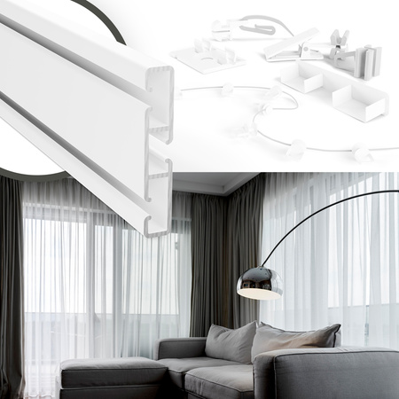 Karnisz sufitowy ALUMINIOWY szyna POJEDYNCZA/PODWÓJNA Z AGRAFKAMI ALUMINIOWA 150cm 180cm 200cm