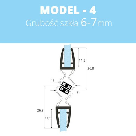 Uszczelka magnetyczna do kabin prysznicowych do szyb 6mm - 8mm MODEL 4