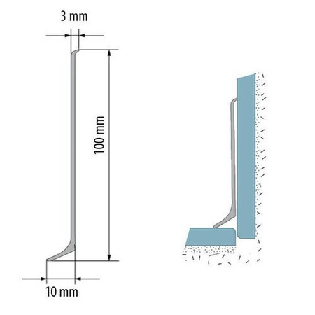 Listwa Przypodłogowa Aluminiowa Cokół Przypodłogowy Aluminiowy 100mm 2m SREBRNY