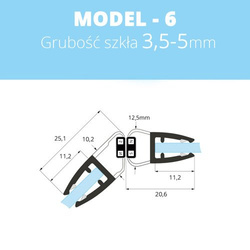 Uszczelka magnetyczna do kabin prysznicowych do szyb 3,5mm - 5mm MODEL 6