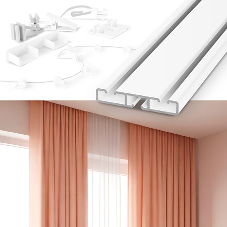 Karnisz sufitowy ALUMINIOWY szyna POJEDYNCZA/PODWÓJNA Z AGRAFKAMI ALUMINIOWA 150cm 180cm 200cm