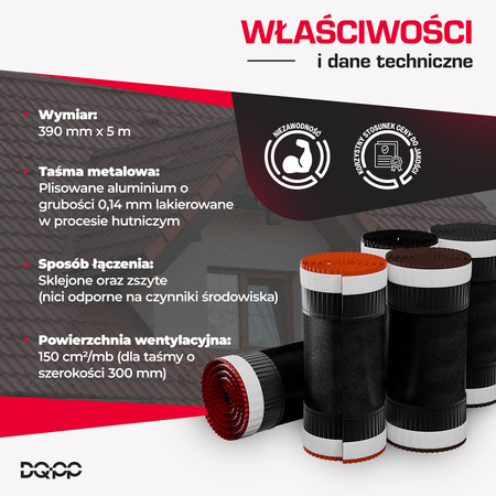 Taśma Aluminiowa KALENICOWA pod Gąsior xRoll 5mb Szerokość 310mm RAL 8019 CIEMNY BRĄZ