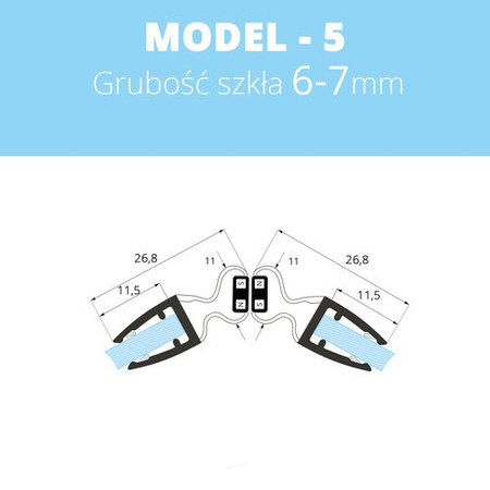 Uszczelka magnetyczna do kabin prysznicowych do szyb 6mm - 8mm MODEL 5